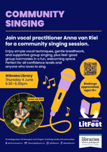 Qldc Libraries Litfest 2026- Community sing with Anna van Riel